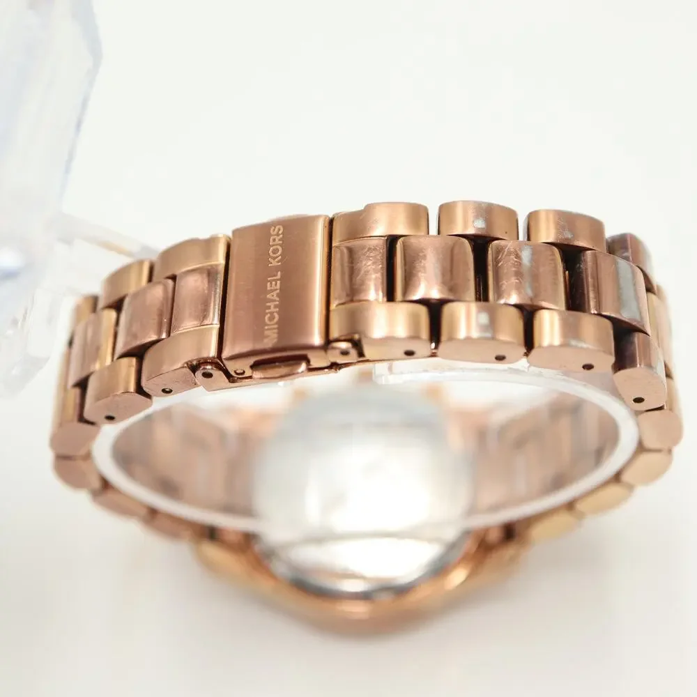 Michael Kors Rose Gold Tone Mecaquartz Chronograph Watch 33mm Date w New Battery
